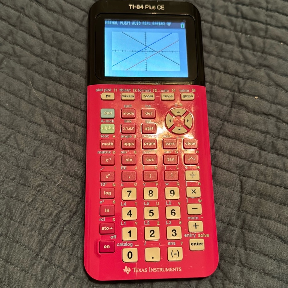 Used pink TI-84 Plus CE calculator with cover